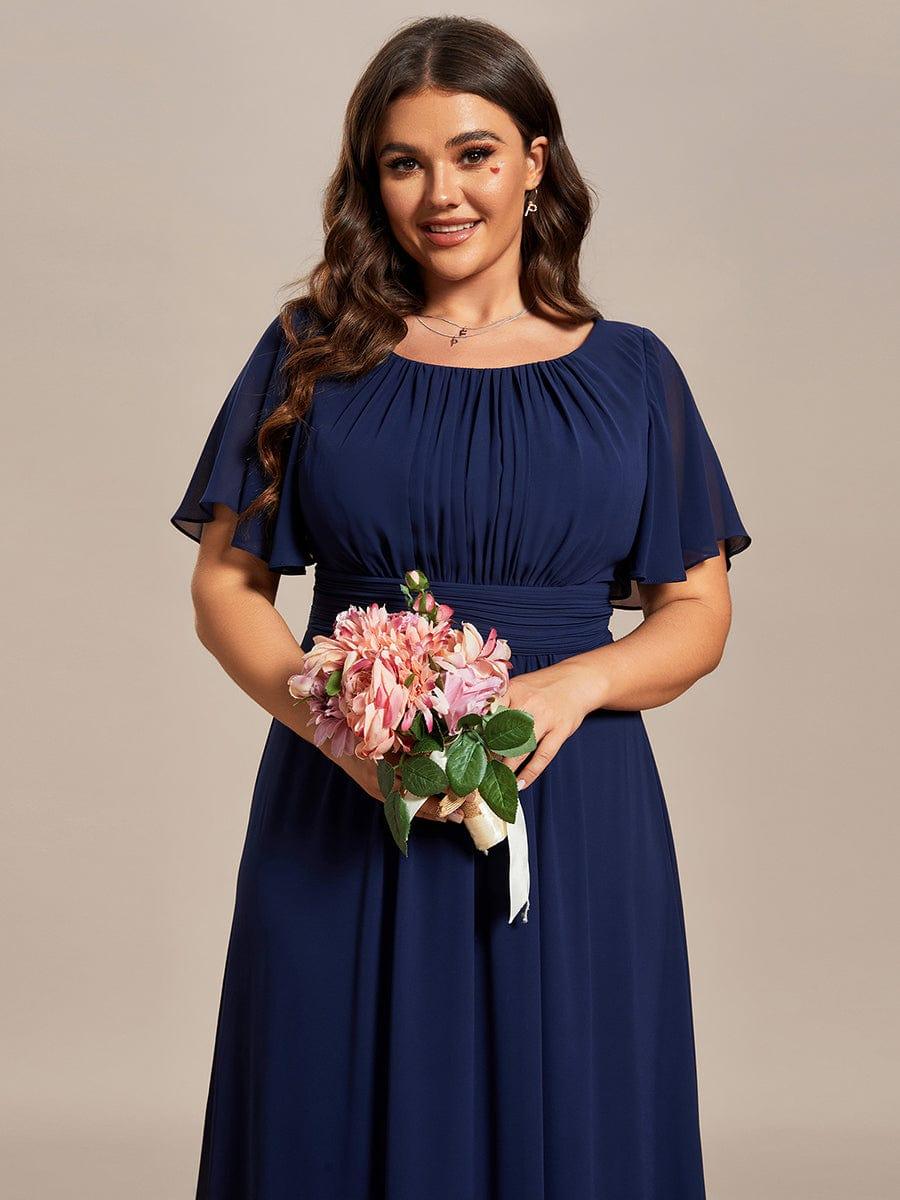 Classic Chiffon Pleated A-Line Bridesmaid Dress with Short Sleeves