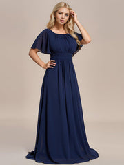 Classic Chiffon Pleated A-Line Bridesmaid Dress with Short Sleeves