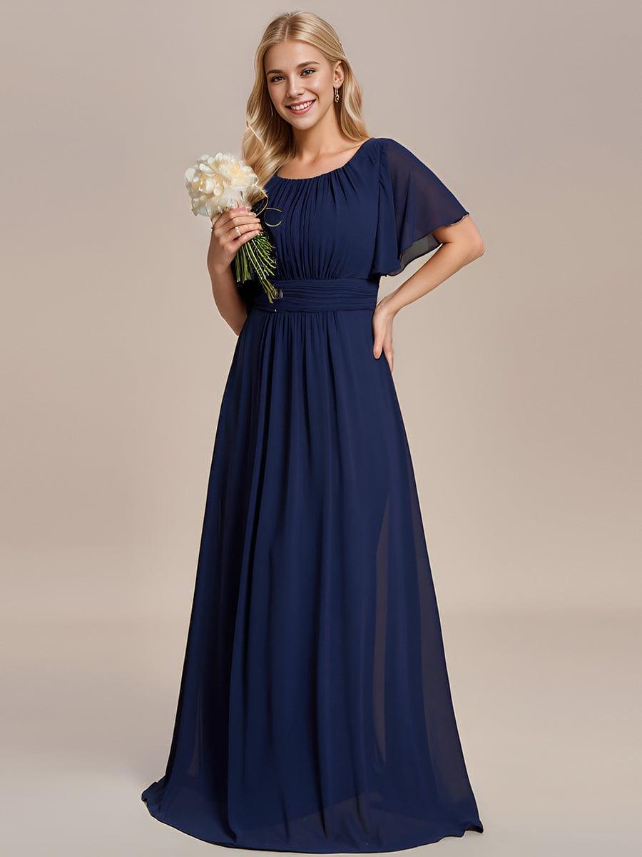 Classic Chiffon Pleated A-Line Bridesmaid Dress with Short Sleeves