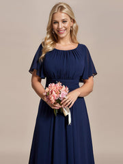 Classic Chiffon Pleated A-Line Bridesmaid Dress with Short Sleeves