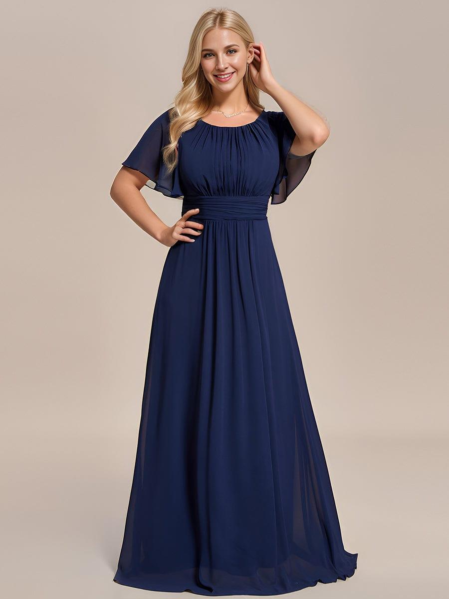 Classic Chiffon Pleated A-Line Bridesmaid Dress with Short Sleeves