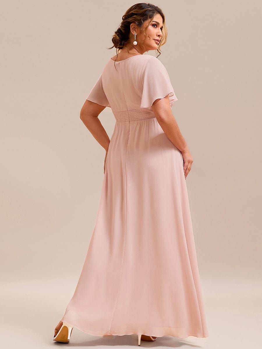 Classic Chiffon Pleated A-Line Bridesmaid Dress with Short Sleeves