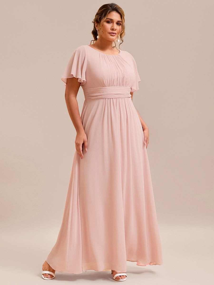 Classic Chiffon Pleated A-Line Bridesmaid Dress with Short Sleeves