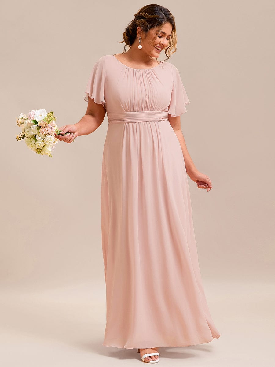 Classic Chiffon Pleated A-Line Bridesmaid Dress with Short Sleeves