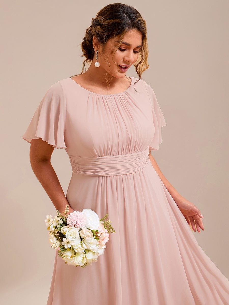Classic Chiffon Pleated A-Line Bridesmaid Dress with Short Sleeves
