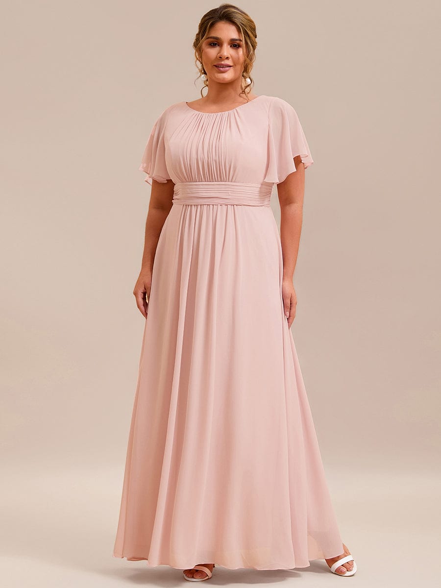 Classic Chiffon Pleated A-Line Bridesmaid Dress with Short Sleeves