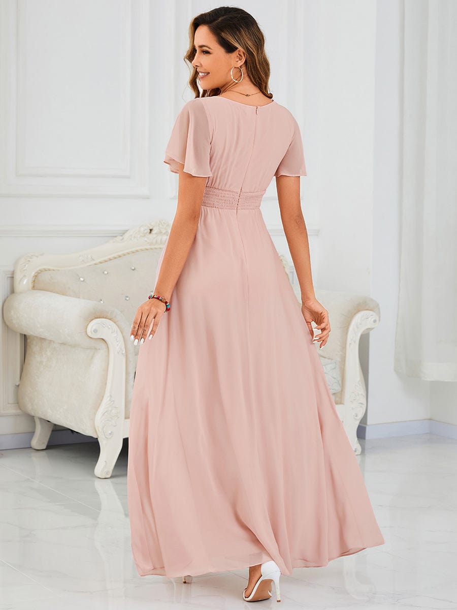 Classic Chiffon Pleated A-Line Bridesmaid Dress with Short Sleeves