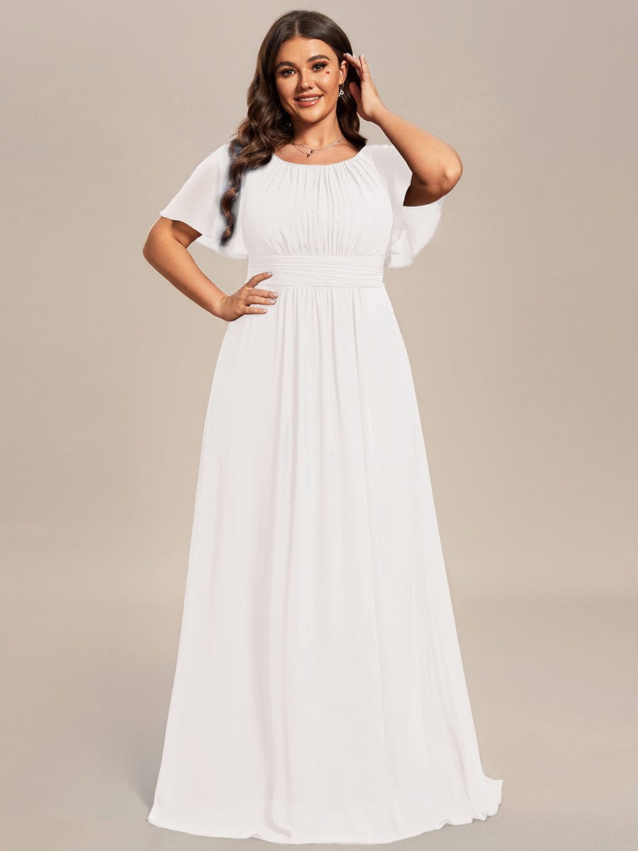 Classic Chiffon Pleated A-Line Bridesmaid Dress with Short Sleeves