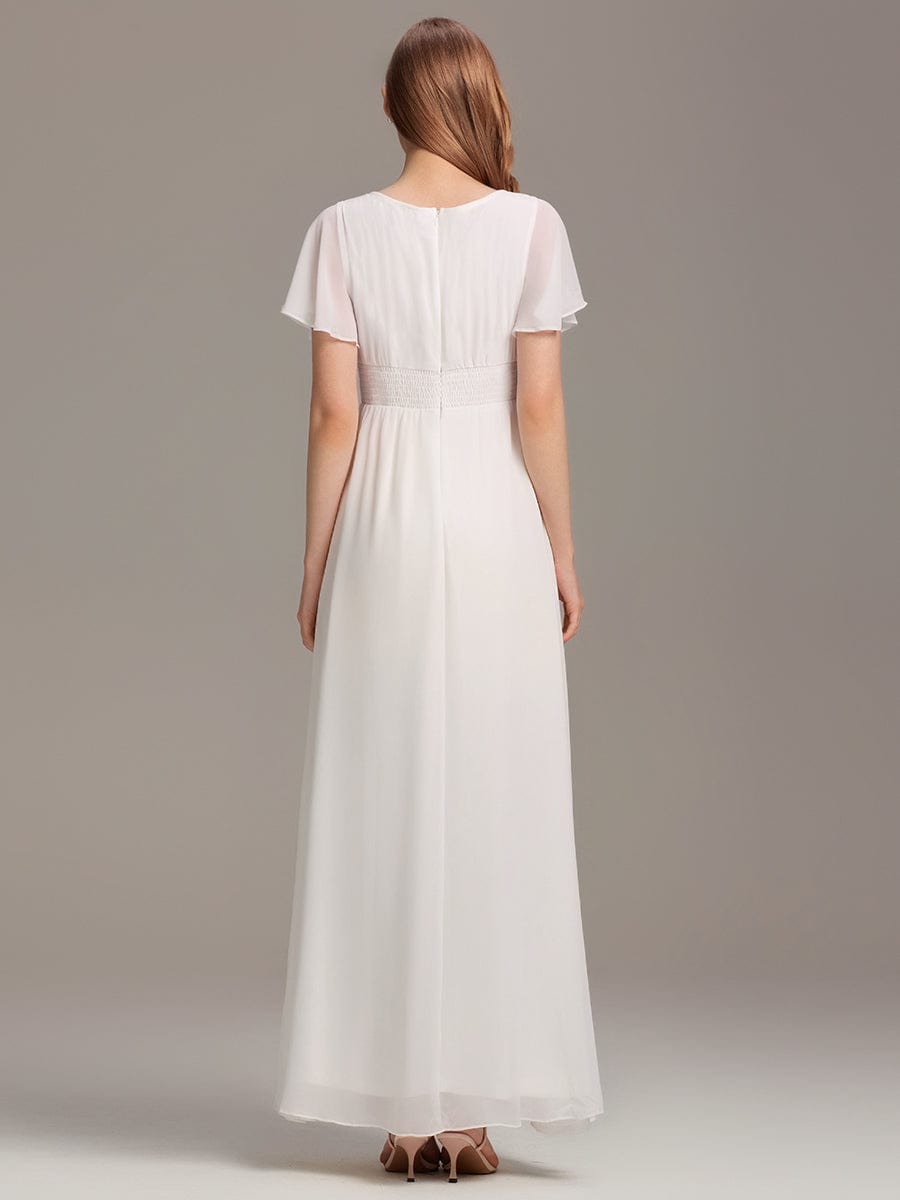 Classic Chiffon Pleated A-Line Bridesmaid Dress with Short Sleeves