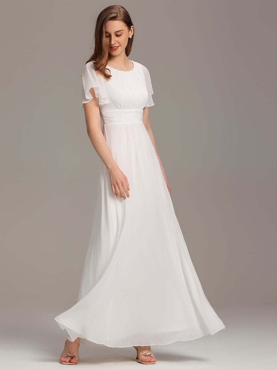 Classic Chiffon Pleated A-Line Bridesmaid Dress with Short Sleeves