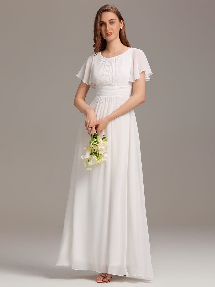 Classic Chiffon Pleated A-Line Bridesmaid Dress with Short Sleeves