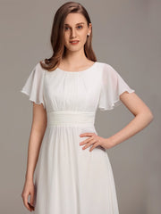 Classic Chiffon Pleated A-Line Bridesmaid Dress with Short Sleeves