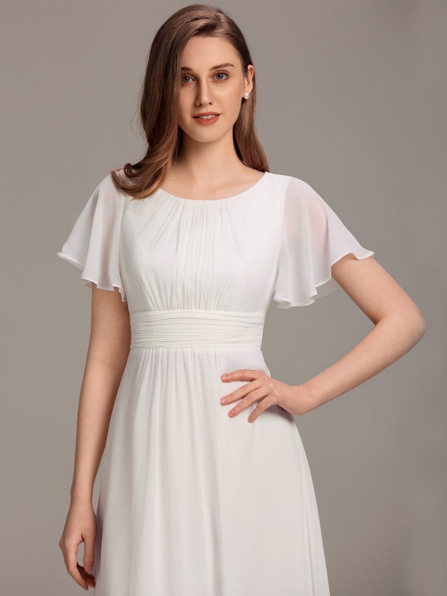 Classic Chiffon Pleated A-Line Bridesmaid Dress with Short Sleeves