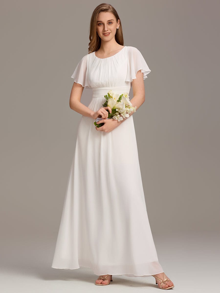 Classic Chiffon Pleated A-Line Bridesmaid Dress with Short Sleeves