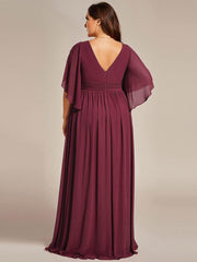 Feminine Plus Size A-Line V-Neck Chiffon Bridesmaid Dress with Half Sleeves