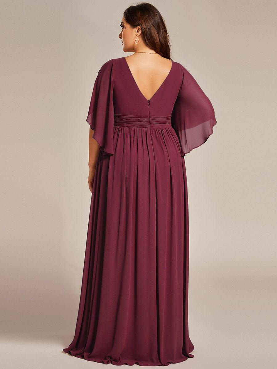 Feminine Plus Size A-Line V-Neck Chiffon Bridesmaid Dress with Half Sleeves