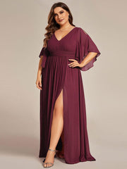Feminine Plus Size A-Line V-Neck Chiffon Bridesmaid Dress with Half Sleeves