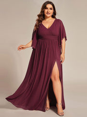Feminine Plus Size A-Line V-Neck Chiffon Bridesmaid Dress with Half Sleeves