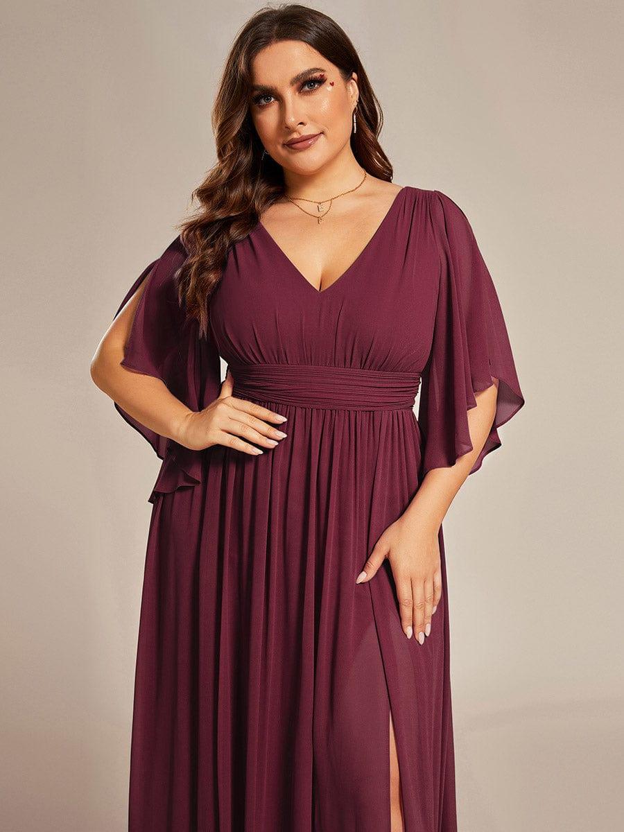 Feminine Plus Size A-Line V-Neck Chiffon Bridesmaid Dress with Half Sleeves