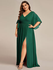 Feminine Plus Size A-Line V-Neck Chiffon Bridesmaid Dress with Half Sleeves