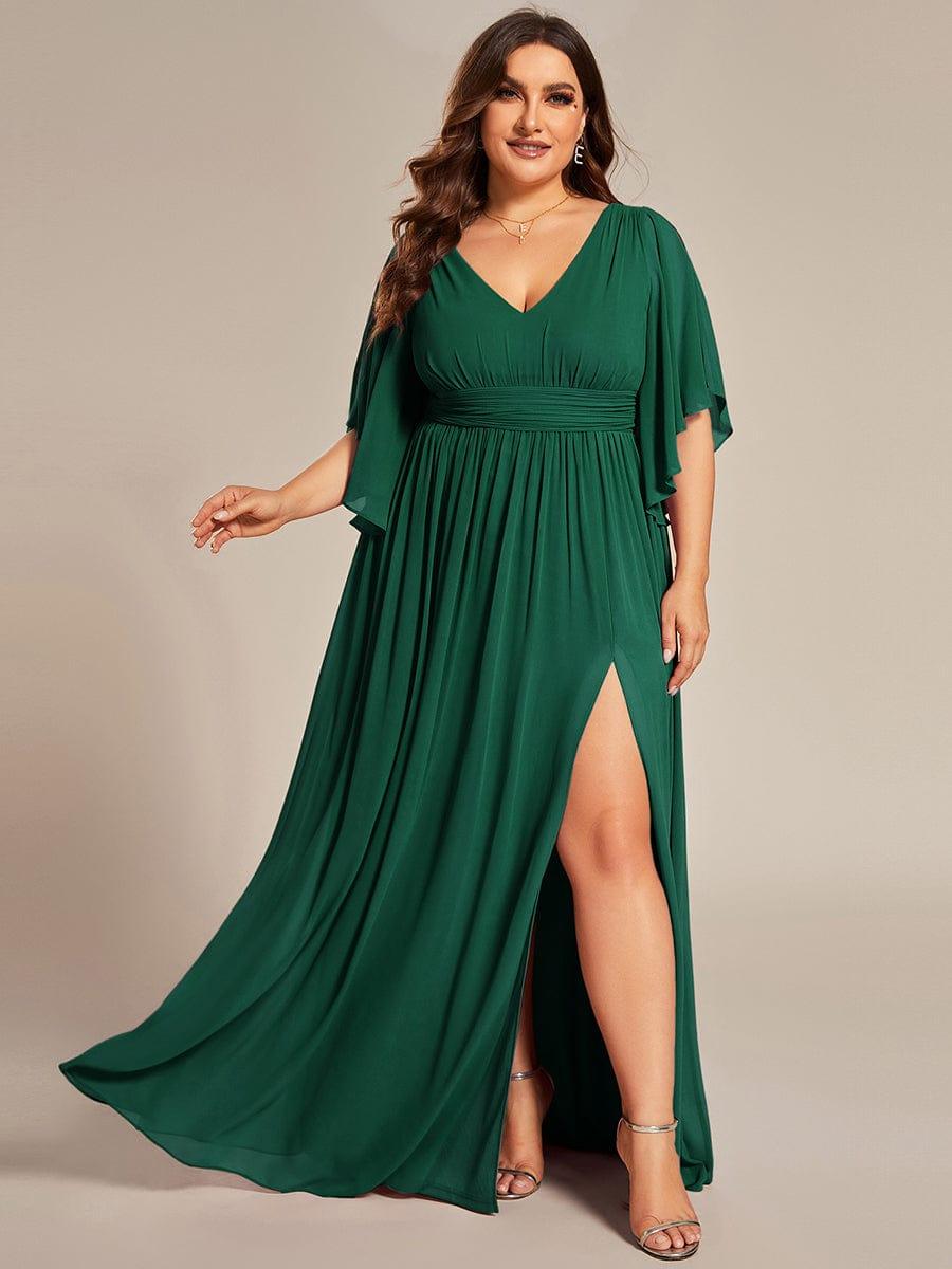 Feminine Plus Size A-Line V-Neck Chiffon Bridesmaid Dress with Half Sleeves