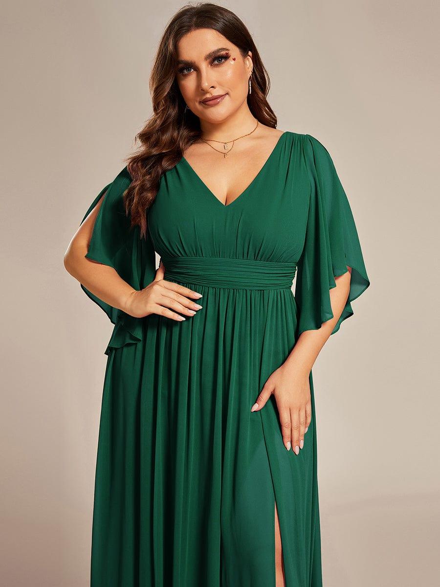 Feminine Plus Size A-Line V-Neck Chiffon Bridesmaid Dress with Half Sleeves