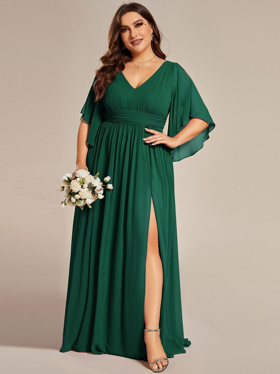 Feminine Plus Size A-Line V-Neck Chiffon Bridesmaid Dress with Half Sleeves