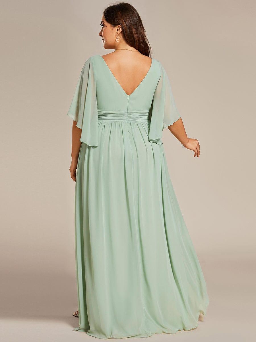 Feminine Plus Size A-Line V-Neck Chiffon Bridesmaid Dress with Half Sleeves