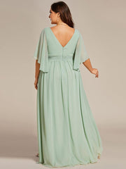 Feminine Plus Size A-Line V-Neck Chiffon Bridesmaid Dress with Half Sleeves