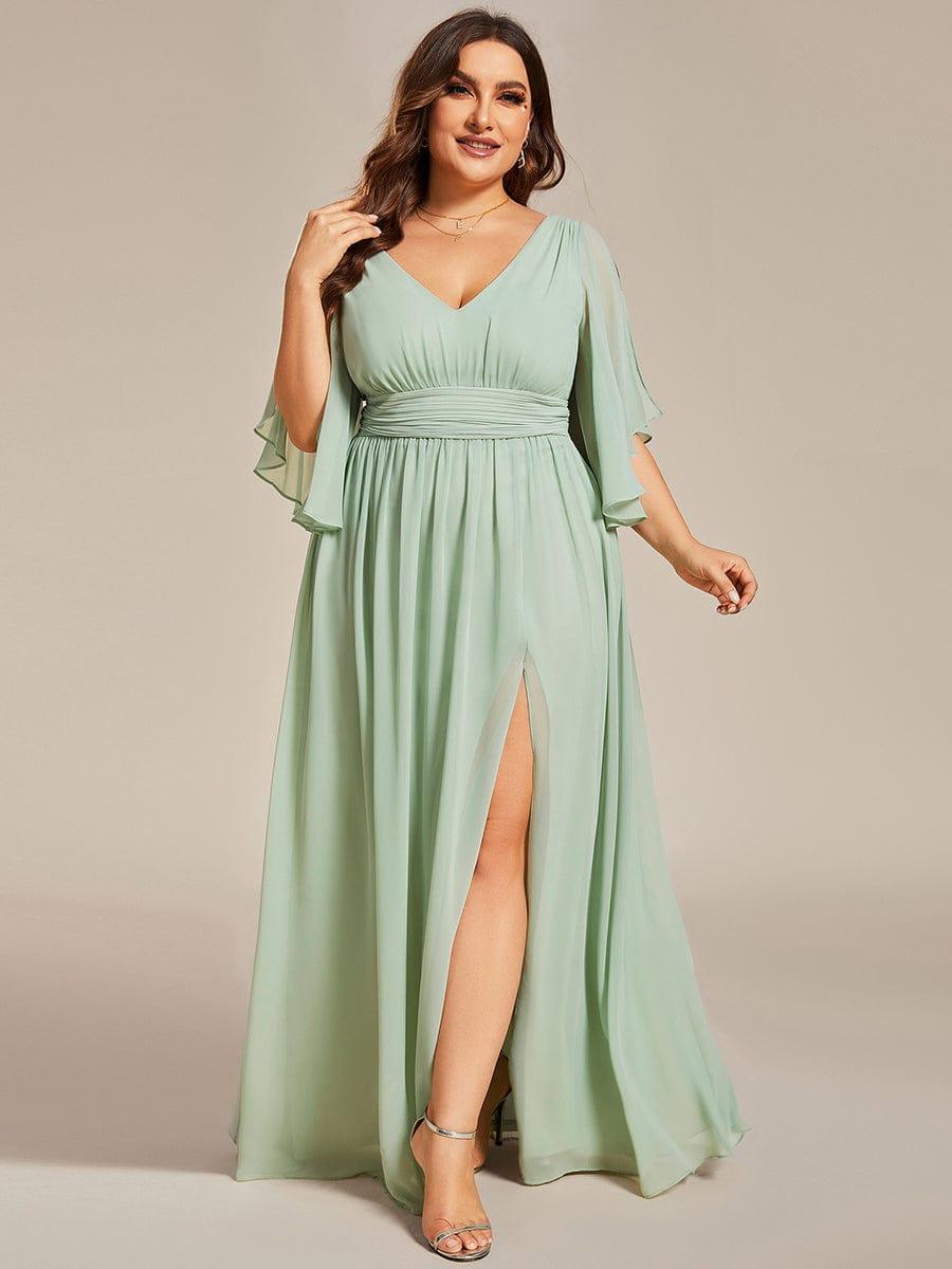 Feminine Plus Size A-Line V-Neck Chiffon Bridesmaid Dress with Half Sleeves