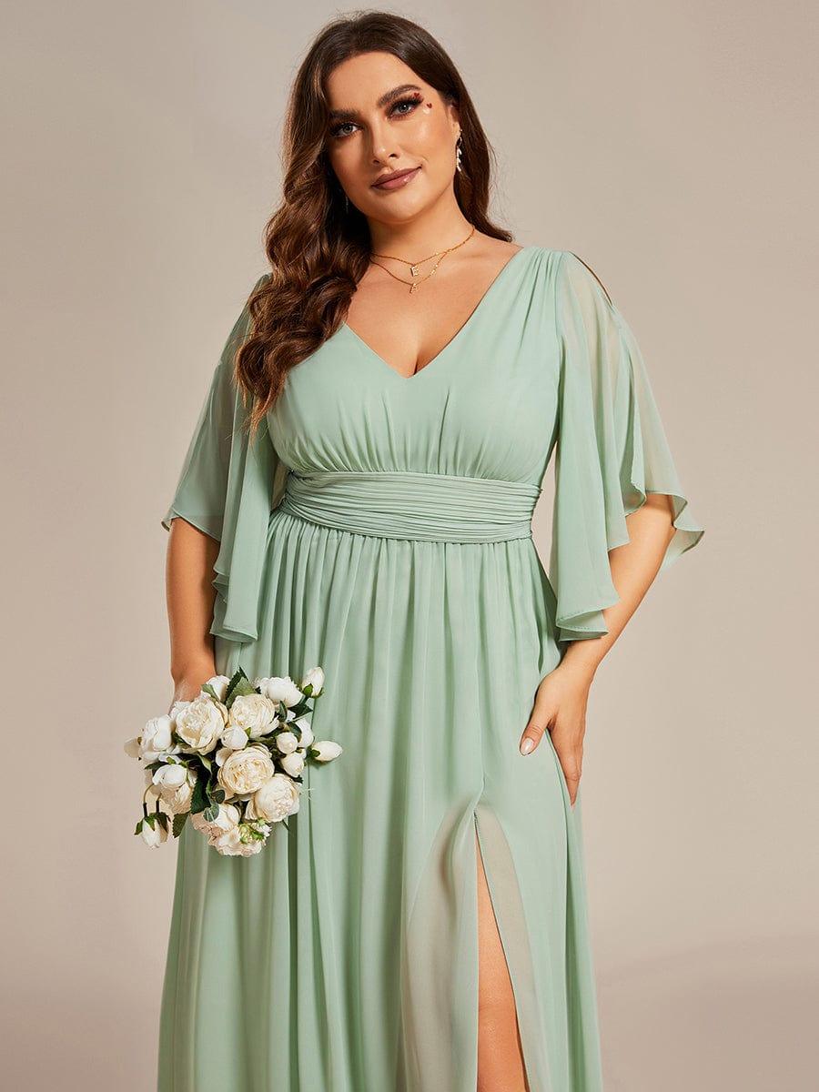Feminine Plus Size A-Line V-Neck Chiffon Bridesmaid Dress with Half Sleeves