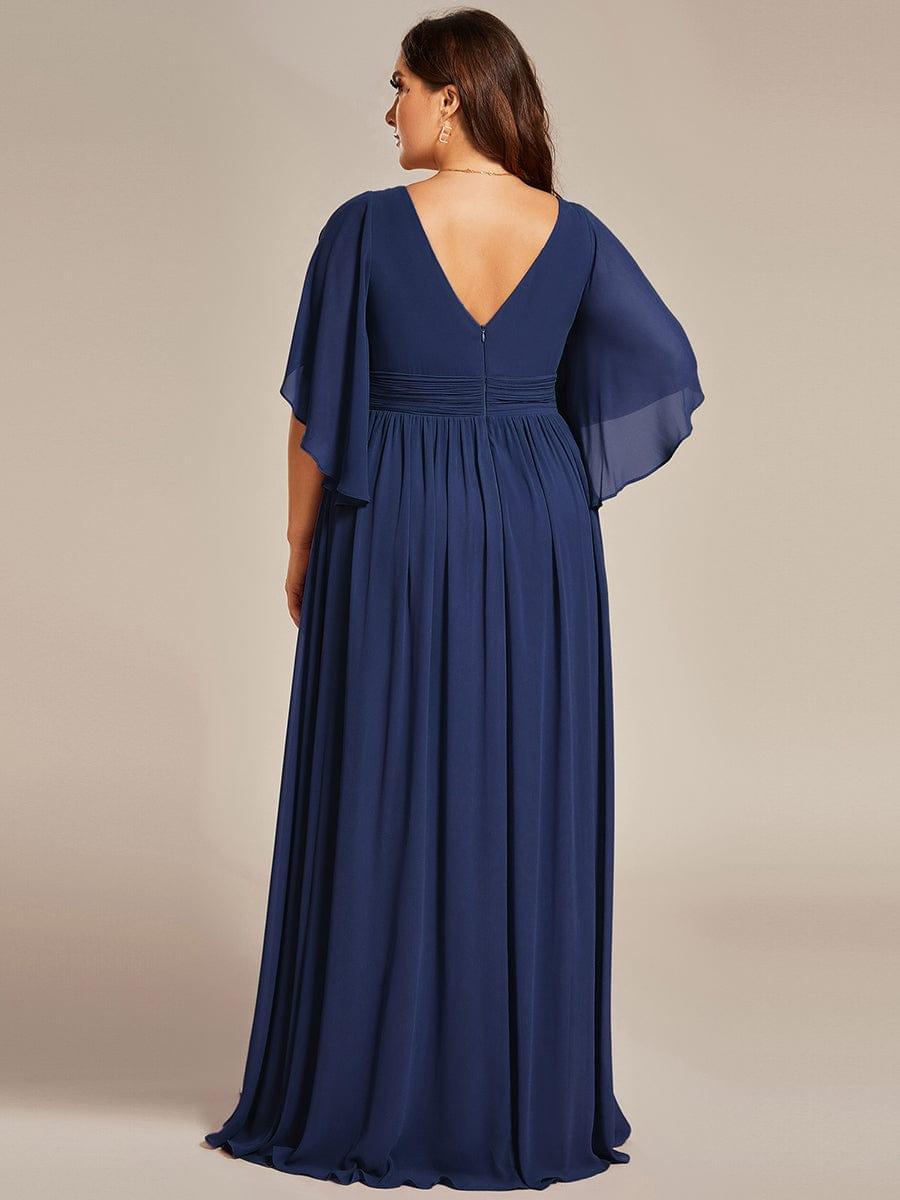 Feminine Plus Size A-Line V-Neck Chiffon Bridesmaid Dress with Half Sleeves