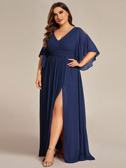 Feminine Plus Size A-Line V-Neck Chiffon Bridesmaid Dress with Half Sleeves