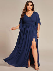 Feminine Plus Size A-Line V-Neck Chiffon Bridesmaid Dress with Half Sleeves