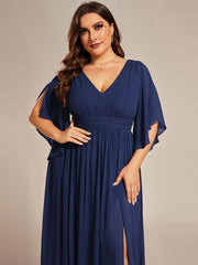 Feminine Plus Size A-Line V-Neck Chiffon Bridesmaid Dress with Half Sleeves