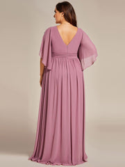 Feminine Plus Size A-Line V-Neck Chiffon Bridesmaid Dress with Half Sleeves