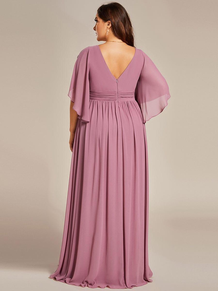 Feminine Plus Size A-Line V-Neck Chiffon Bridesmaid Dress with Half Sleeves