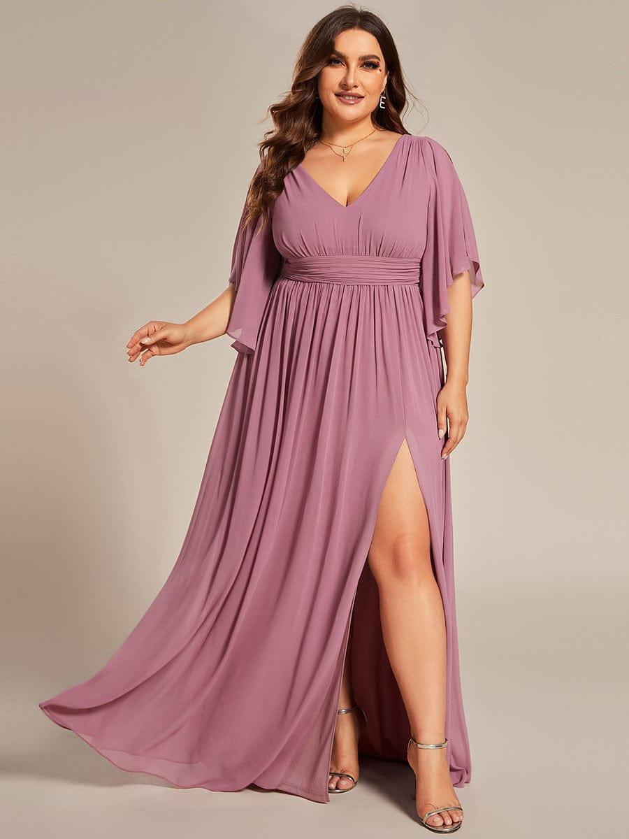 Feminine Plus Size A-Line V-Neck Chiffon Bridesmaid Dress with Half Sleeves