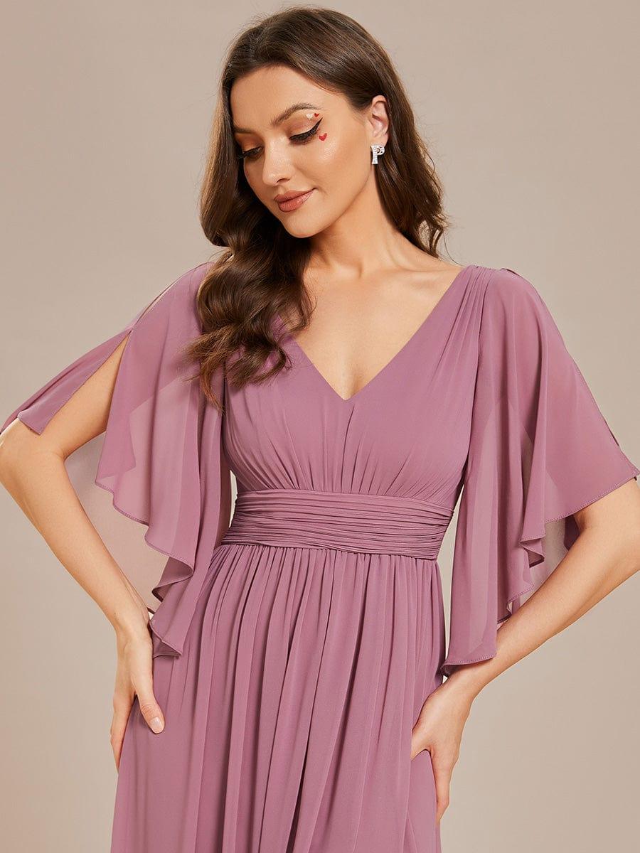 Lovely Half Sleeves V-Neck A-Line Chiffon Bridesmaid Dress with Slit