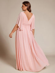 Feminine Plus Size A-Line V-Neck Chiffon Bridesmaid Dress with Half Sleeves