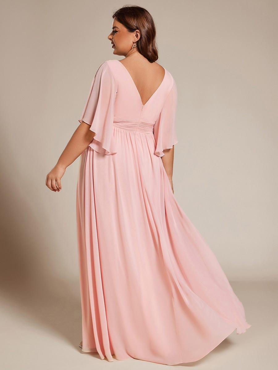 Feminine Plus Size A-Line V-Neck Chiffon Bridesmaid Dress with Half Sleeves