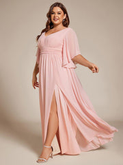 Feminine Plus Size A-Line V-Neck Chiffon Bridesmaid Dress with Half Sleeves
