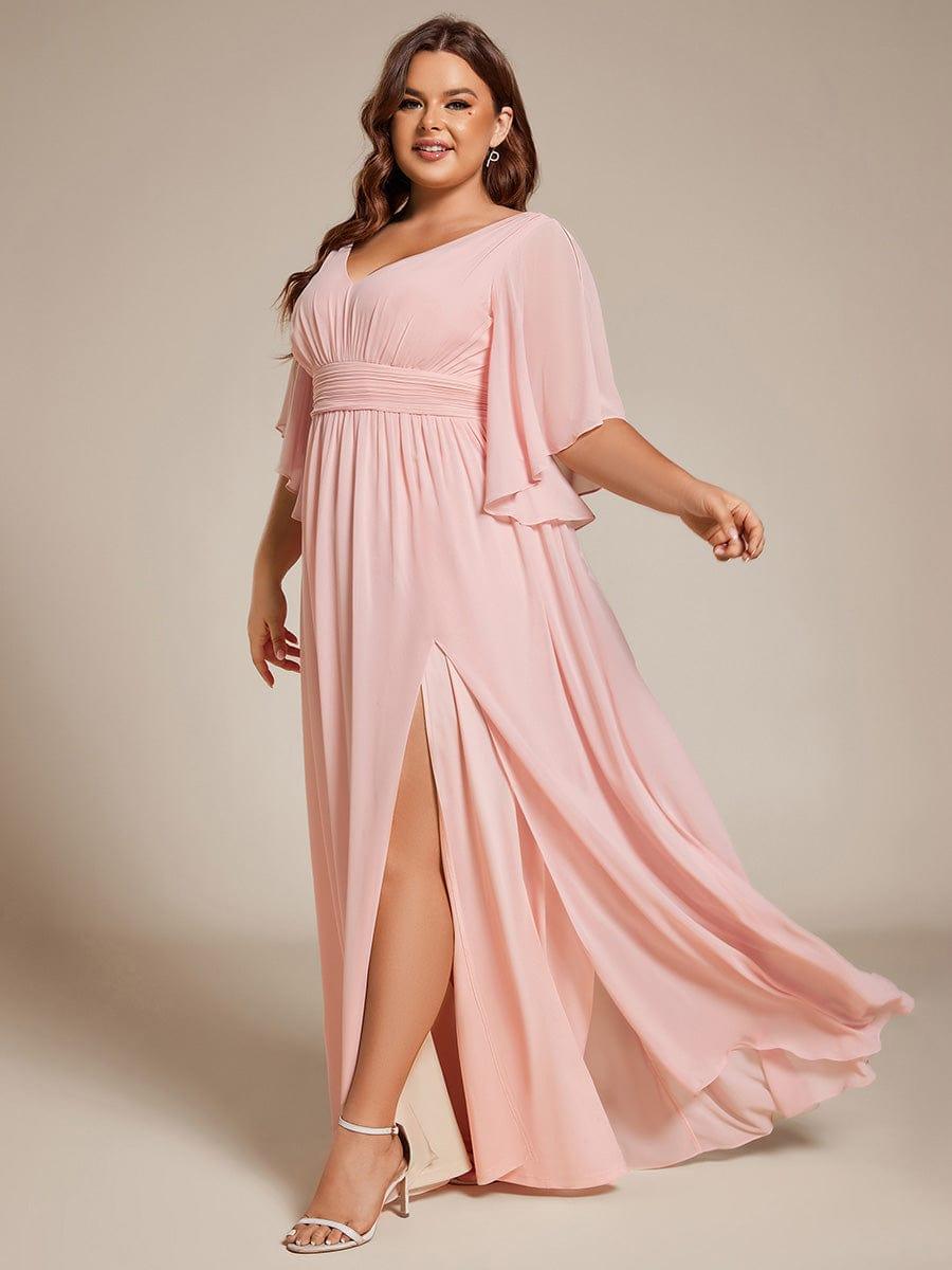 Feminine Plus Size A-Line V-Neck Chiffon Bridesmaid Dress with Half Sleeves