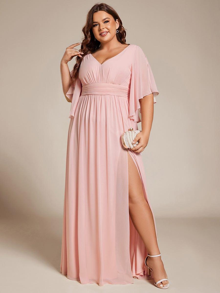Feminine Plus Size A-Line V-Neck Chiffon Bridesmaid Dress with Half Sleeves