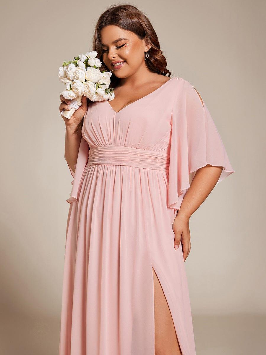 Feminine Plus Size A-Line V-Neck Chiffon Bridesmaid Dress with Half Sleeves