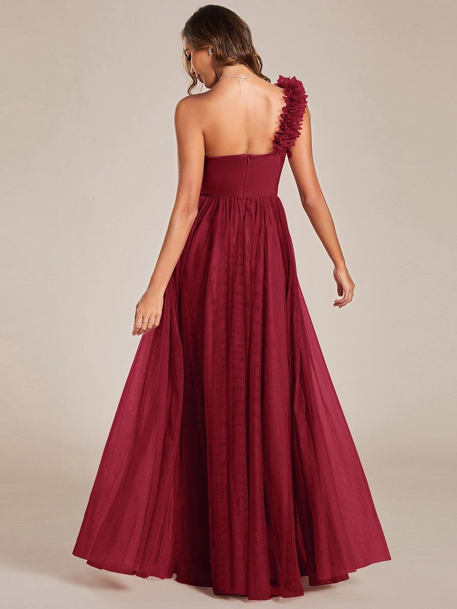 Beautiful Sweetheart One-Shoulder Tulle Bridesmaid Dress with Slit