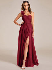 Beautiful Sweetheart One-Shoulder Tulle Bridesmaid Dress with Slit