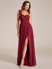 Beautiful Sweetheart One-Shoulder Tulle Bridesmaid Dress with Slit