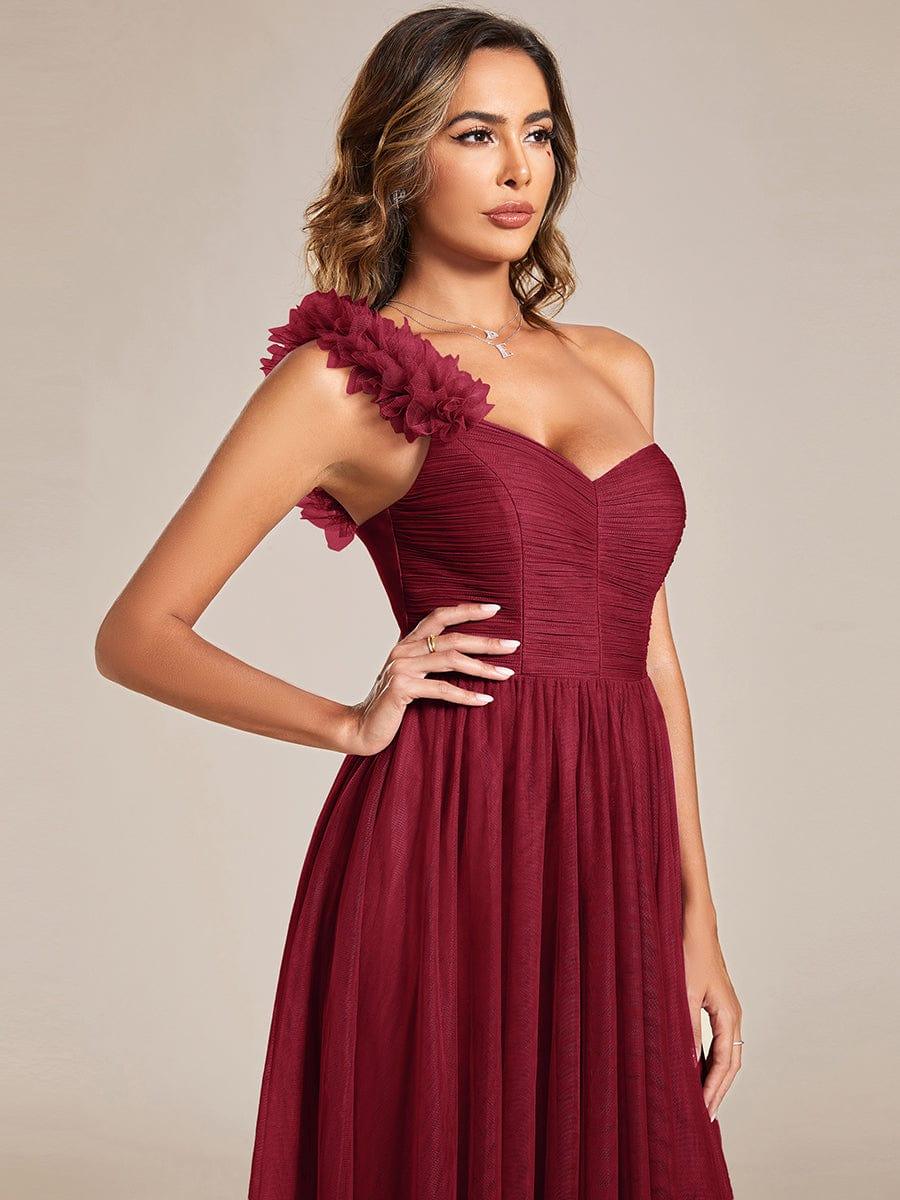Beautiful Sweetheart One-Shoulder Tulle Bridesmaid Dress with Slit