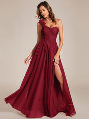 Beautiful Sweetheart One-Shoulder Tulle Bridesmaid Dress with Slit